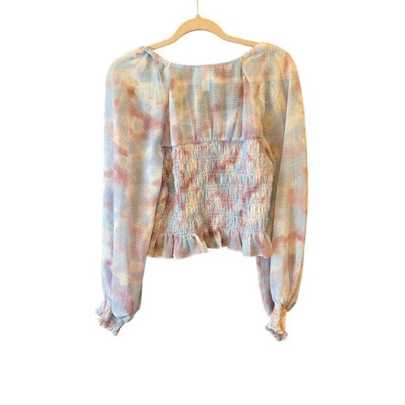Future Collective Women's Watercolor Geometric Smocked Blouse Size Large - Picture 2 of 10